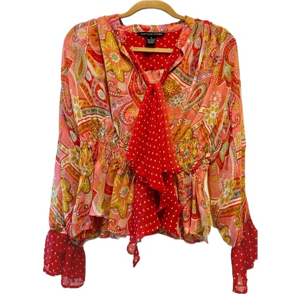 Blouse by ANTILIA FEMME beautiful bright pattern long sleeved shirt so unique! - Picture 1 of 7